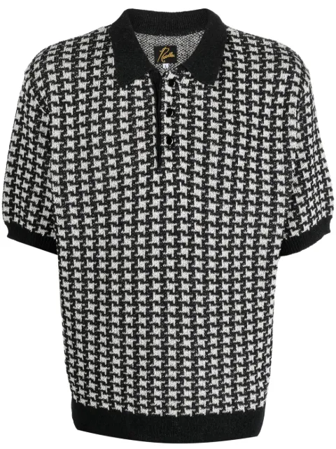 Needles houndstooth-pattern knit polo shirt
