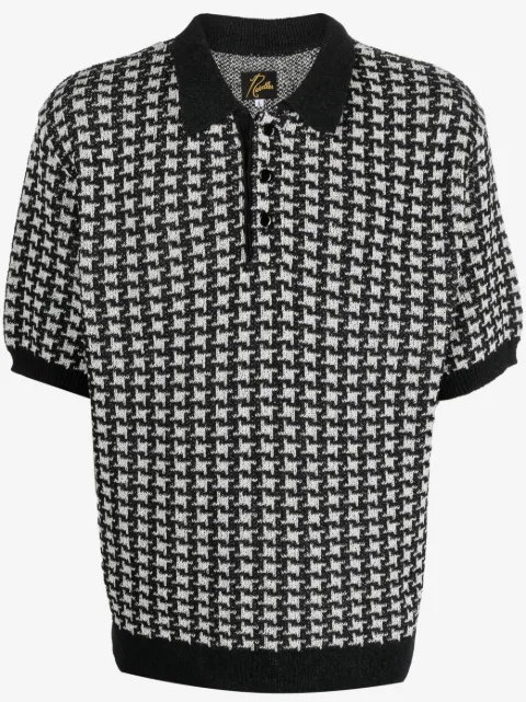 Needles houndstooth-pattern knit polo shirt