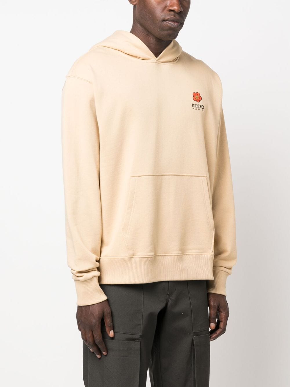 Shop Kenzo Logo-embroidered Cotton Hoodie In Neutrals