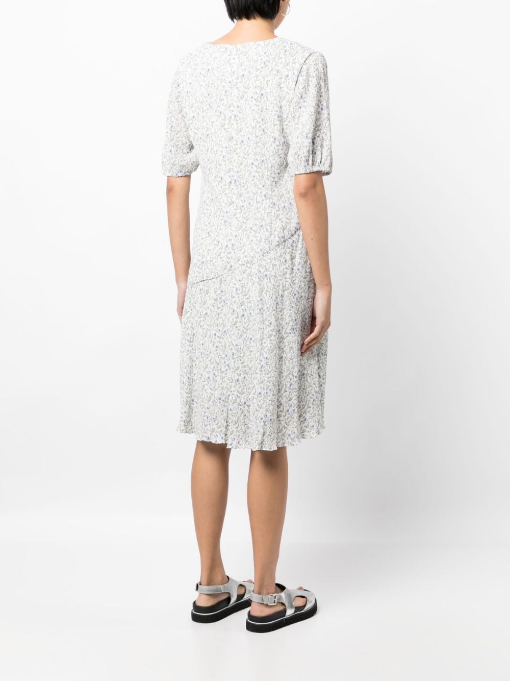 Shop B+ab Floral-print Pleated Midi Dress In White