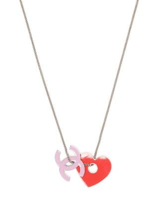 CHANEL Metal Crystal CC Logo Heart Necklace Gold 1286743
