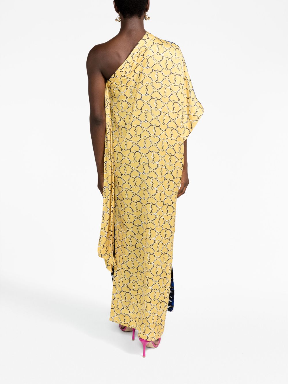 Shop There Was One X Lisa Folawiyo Mix-print One-shoulder Dress In Yellow
