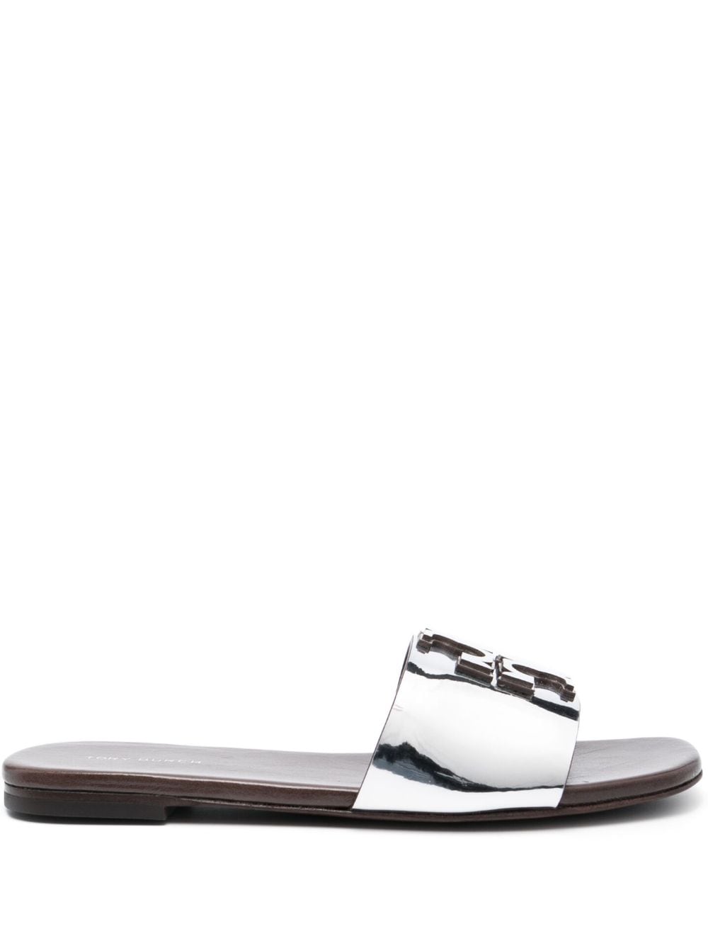 Shop Tory Burch Ines Logo-plaque Flat Sandals In Silver