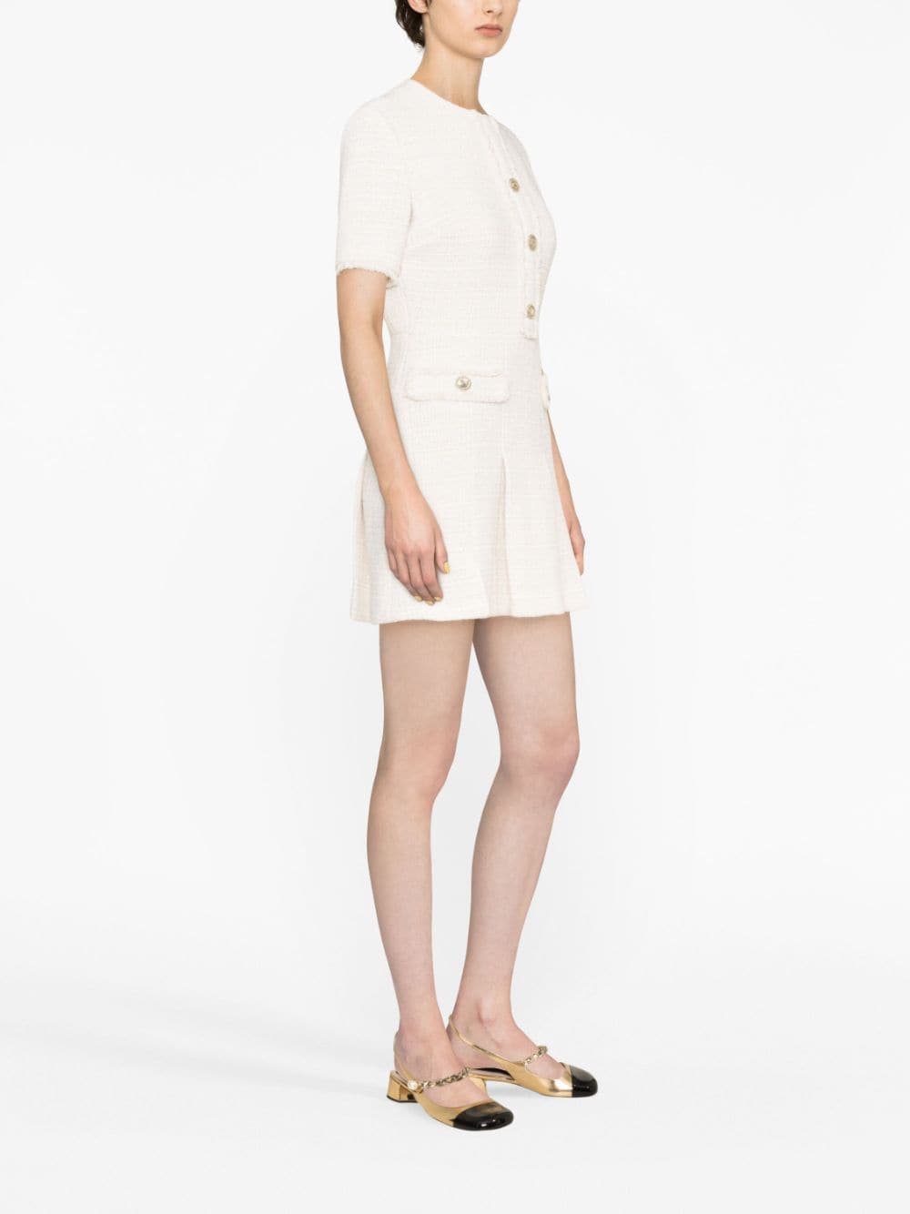 Louis Vuitton Monochrome Embellished Tweed Flared Mini Dress M Louis  Vuitton | The Luxury Closet
