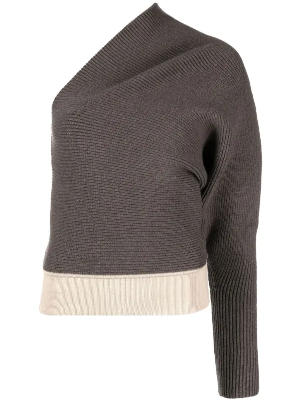 Rick Owens ワンショルダー リブニット セーター | ブラウン Rick Owens ワンショルダー リブニット セーター | ブラウン