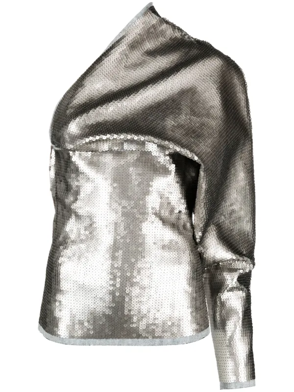 Rick Owens Luxor single-sleeve Draped Sequin Top | Silver
