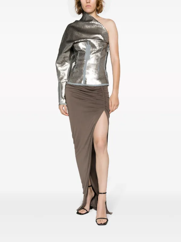 Rick Owens Luxor single-sleeve Draped Sequin Top | Silver