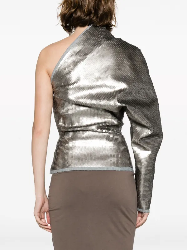 Rick Owens Luxor single-sleeve Draped Sequin Top | Silver