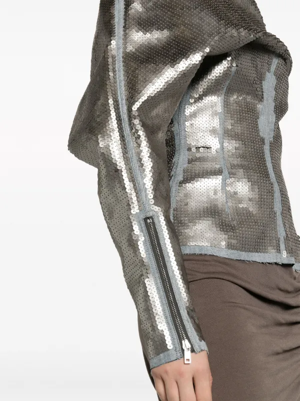 Rick Owens Luxor single-sleeve Draped Sequin Top | Silver