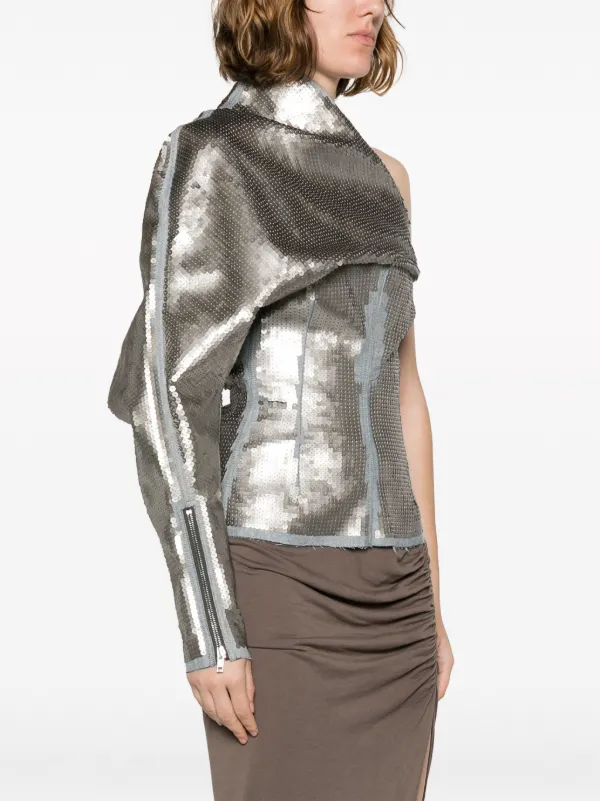 Rick Owens Luxor single-sleeve Draped Sequin Top | Silver