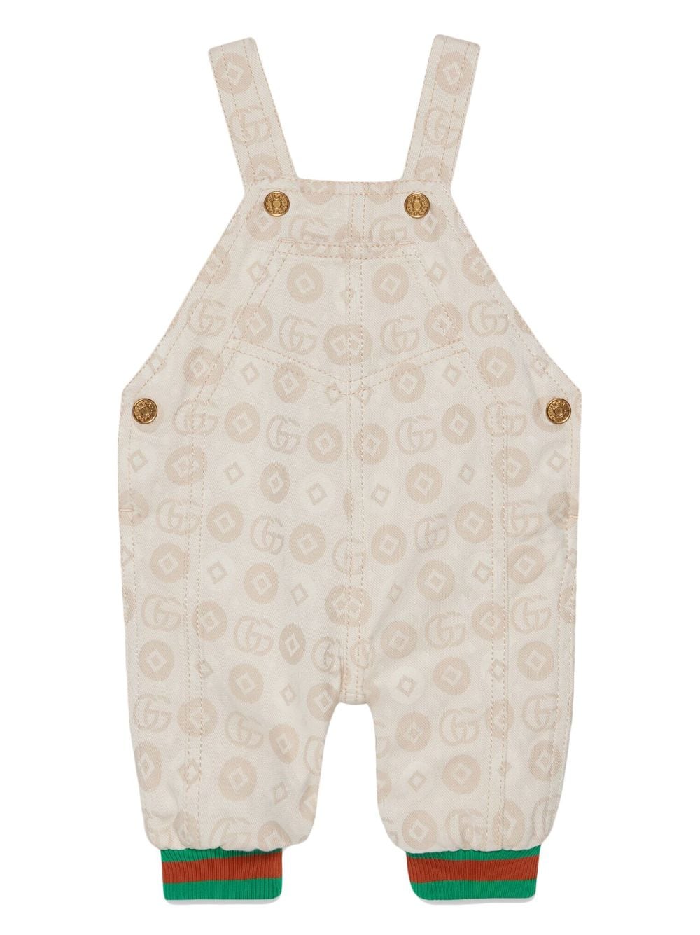 Gucci Babies' Double G Cotton Dungaree In Neutrals