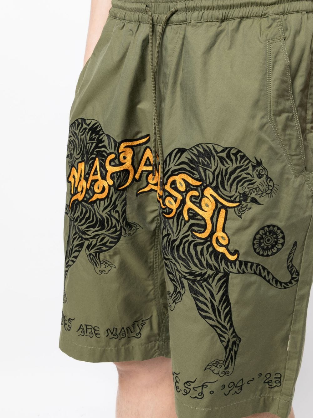 Shop Maharishi Logo-embroidery Drawstring Track Shorts In Green