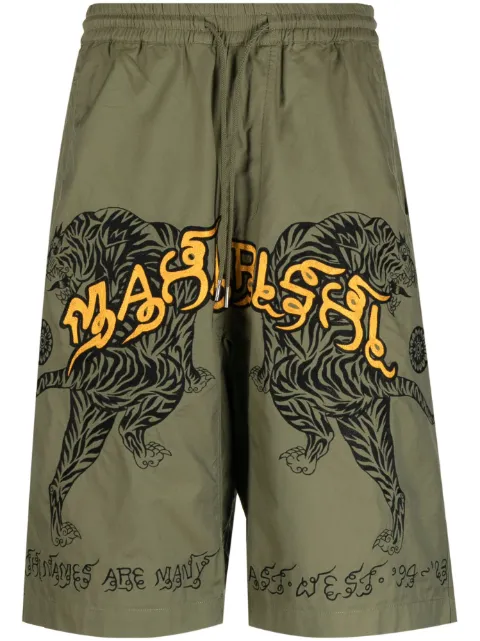 Maharishi logo-embroidery drawstring track shorts