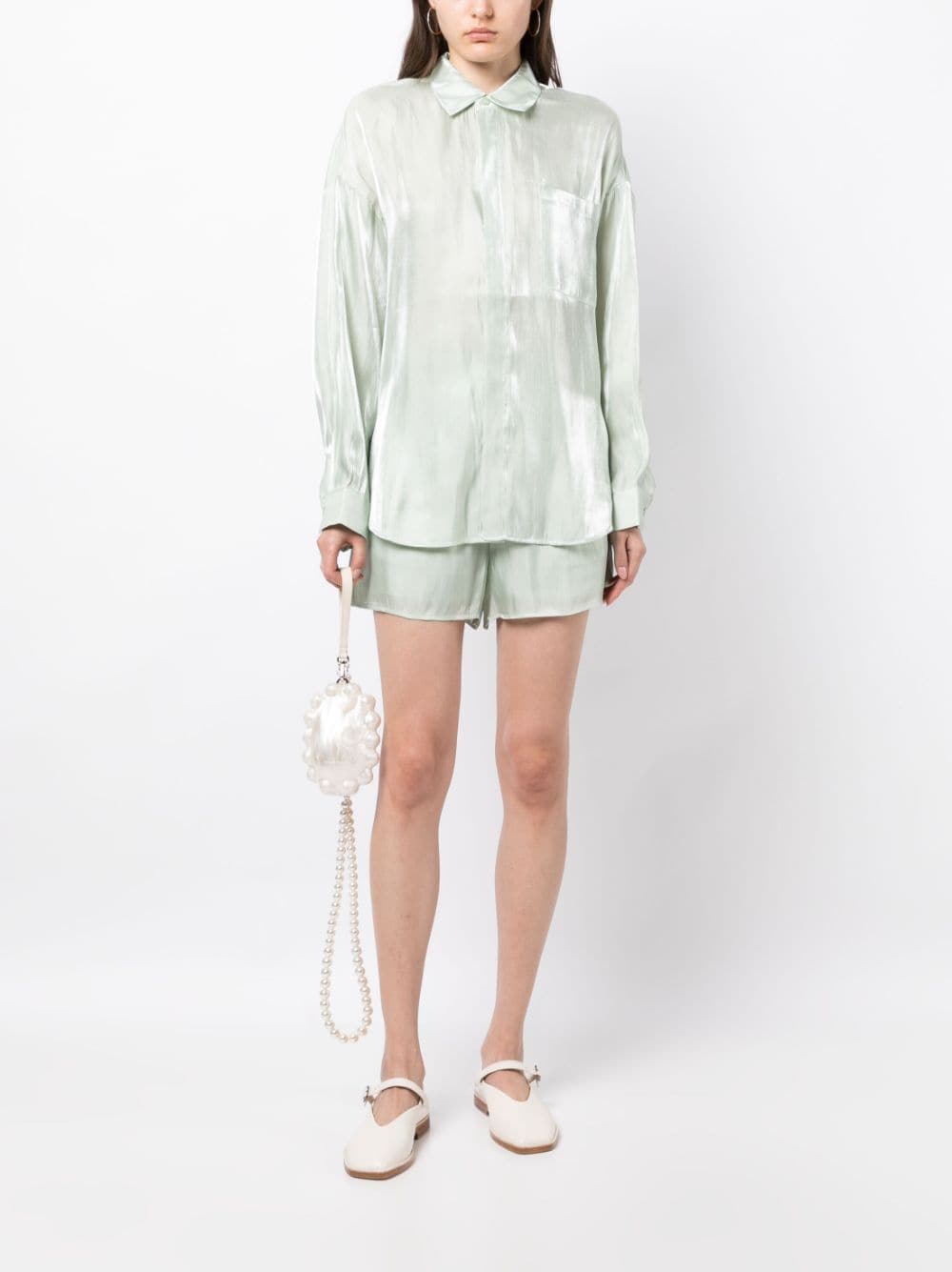 Shop B+ab Satin Button-up Shirt In Green