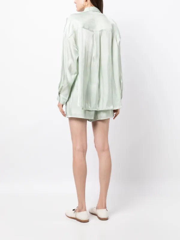 green satin button up