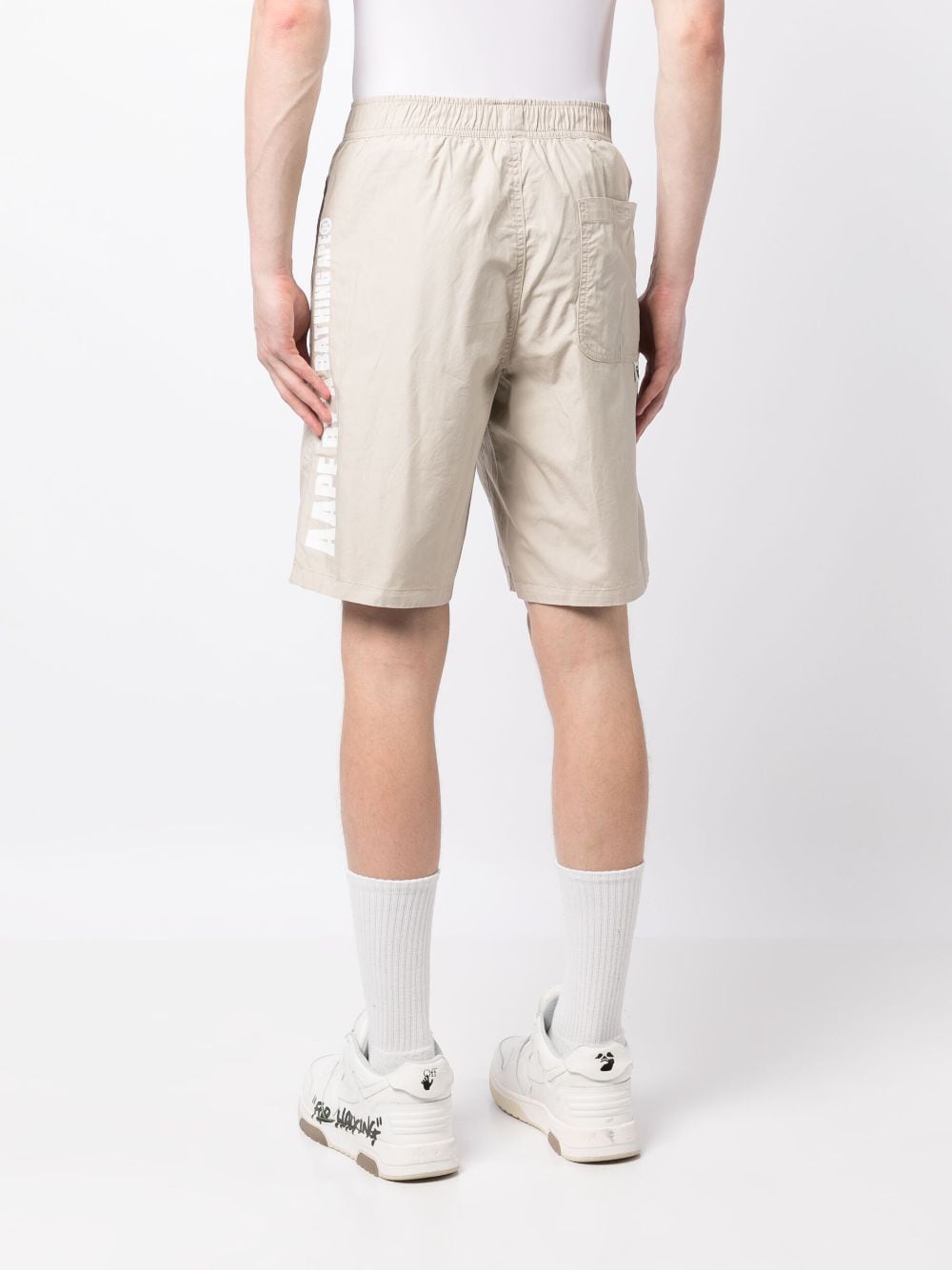 Shop Aape By A Bathing Ape Logo-embroidered Cotton Track Shorts In Neutrals