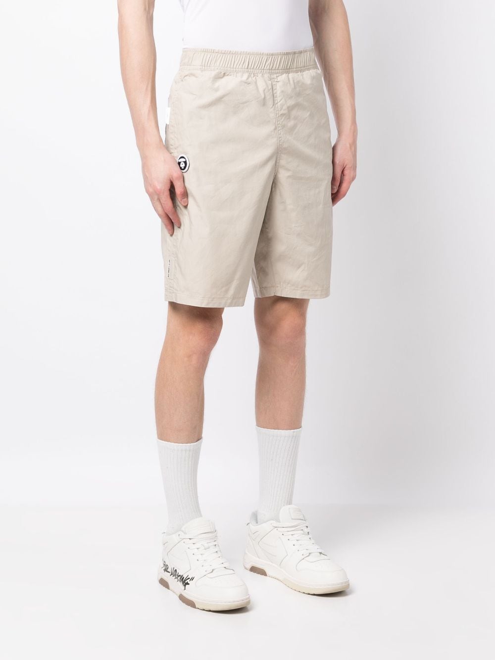Shop Aape By A Bathing Ape Logo-embroidered Cotton Track Shorts In Neutrals