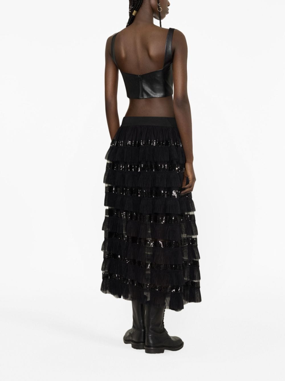 Shop Maje Ruffled Maxi Skirt In Black