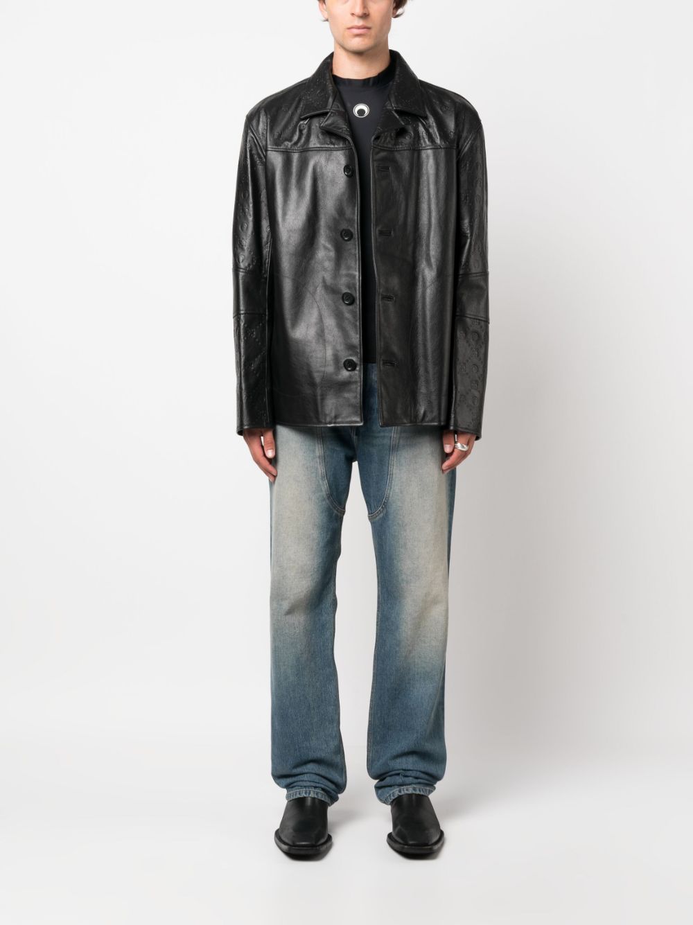 Marine Serre regenerated Moonogram leather jacket - Zwart