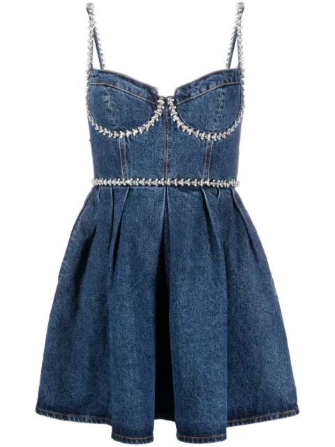 Self-Portrait crystal-embellishment denim minidress
