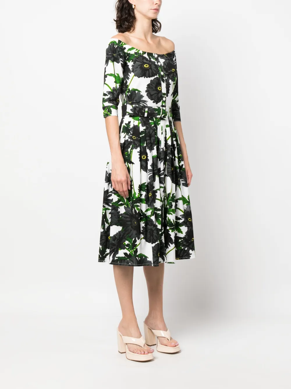 Shop Samantha Sung Audrey Floral Print Pleated Dress In White