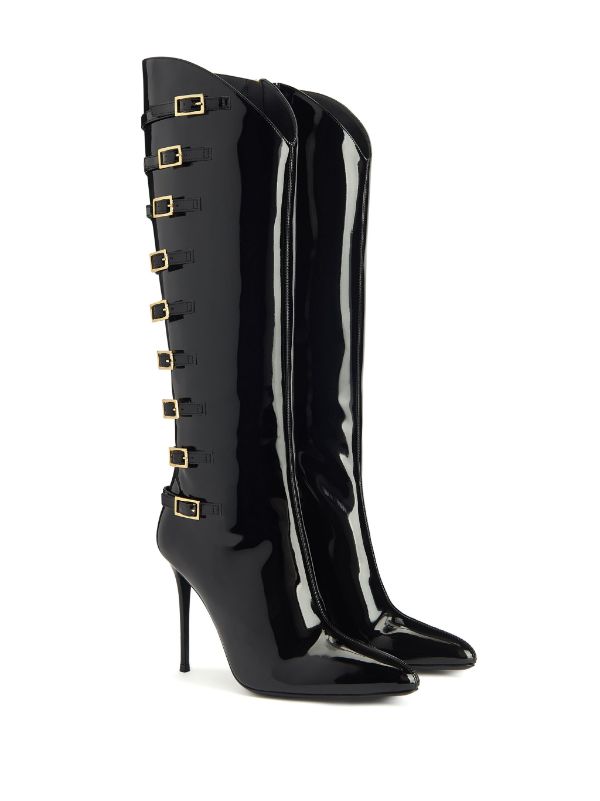 Knee high black deals patent boots