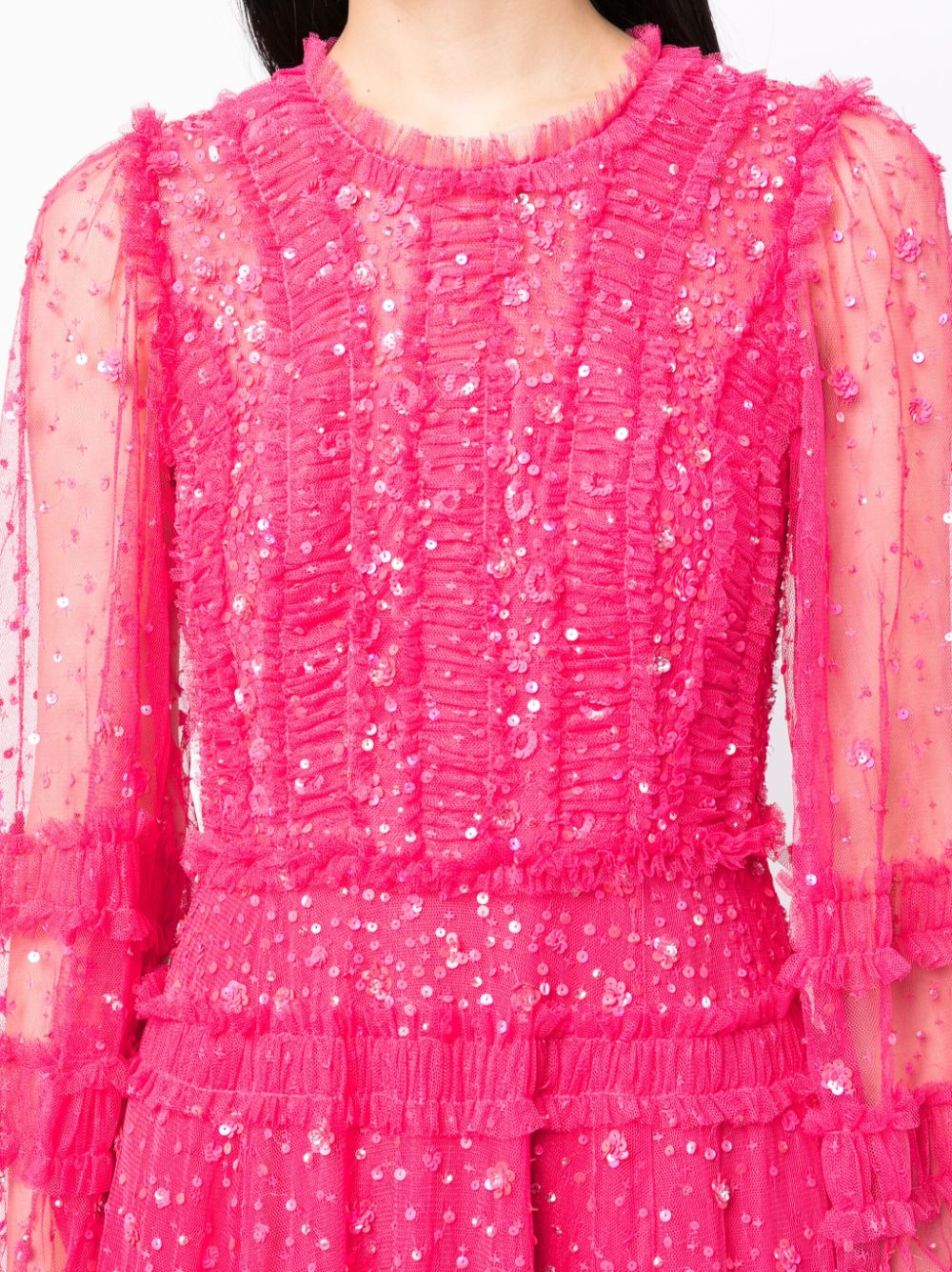 Needle & Thread Semi-doorzichtige maxi-jurk Roze