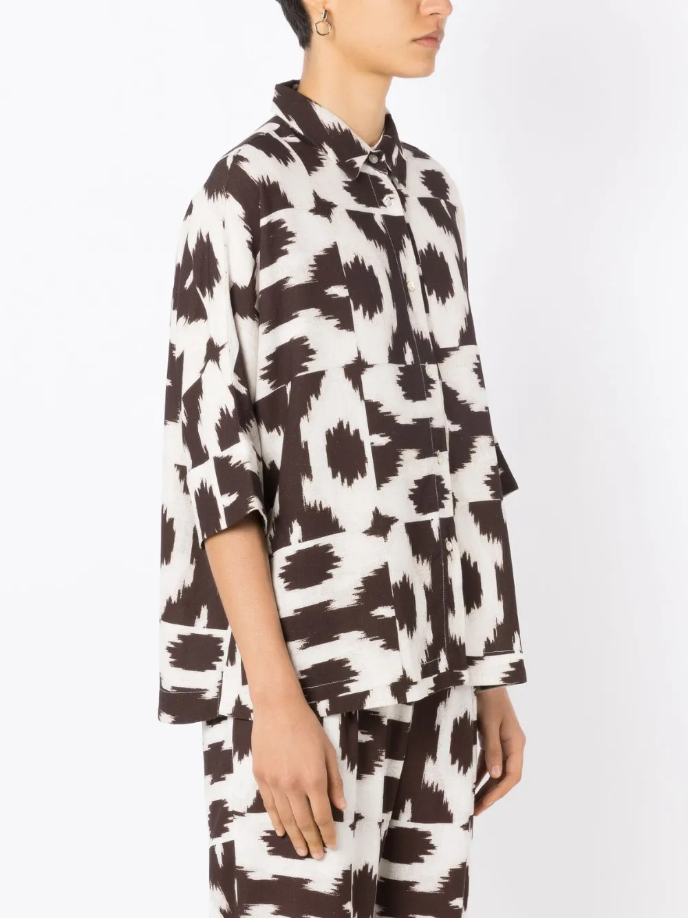 Lenny Niemeyer Cropped Wide Button-front Shirt In Brown