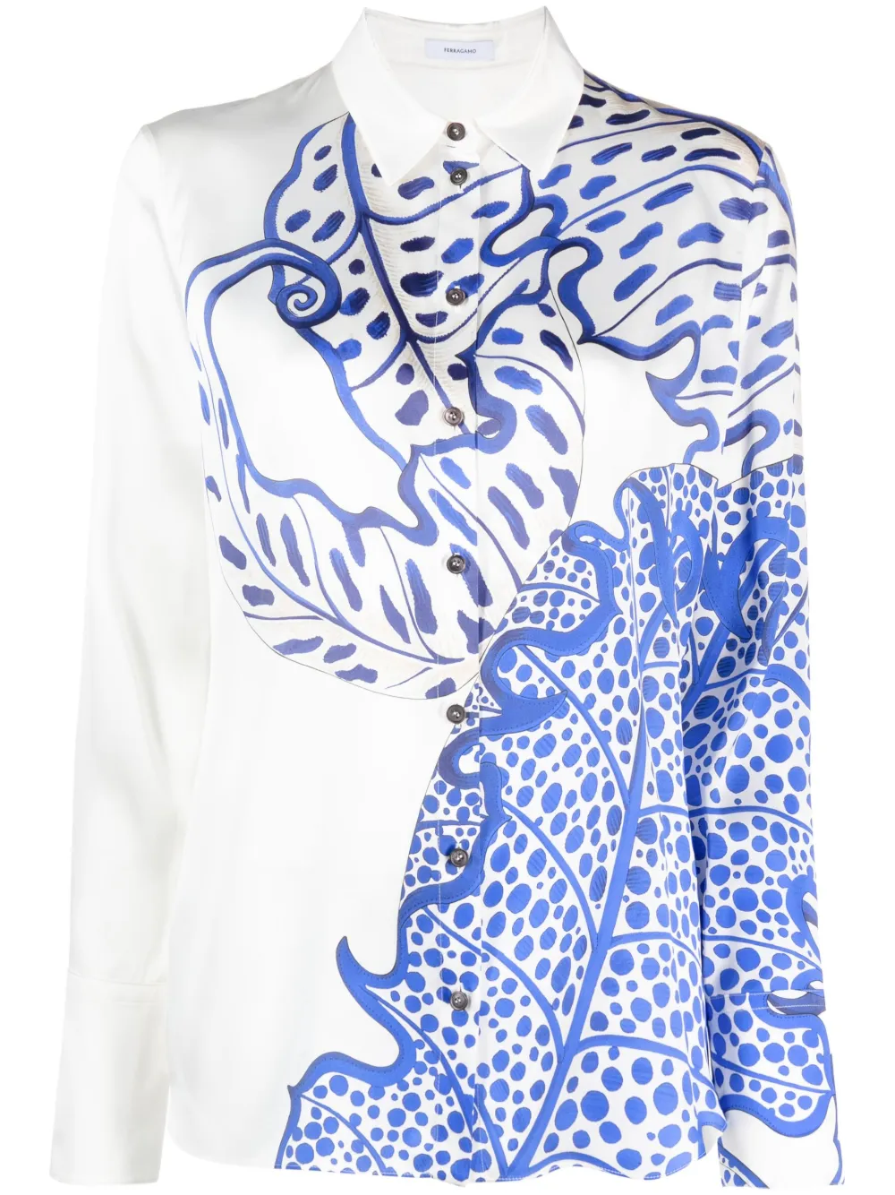Ferragamo Long Sleeved Jungle Print Shirt In Blue