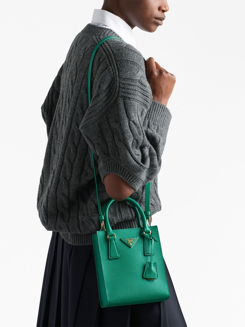 Shop Prada Triangle-logo Leather Tote Bag In Green