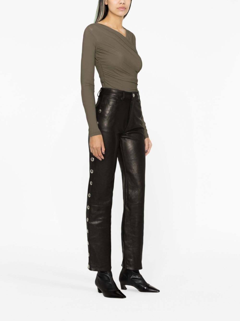 KHAITE Danielle stud-embellished leather trousers - Zwart