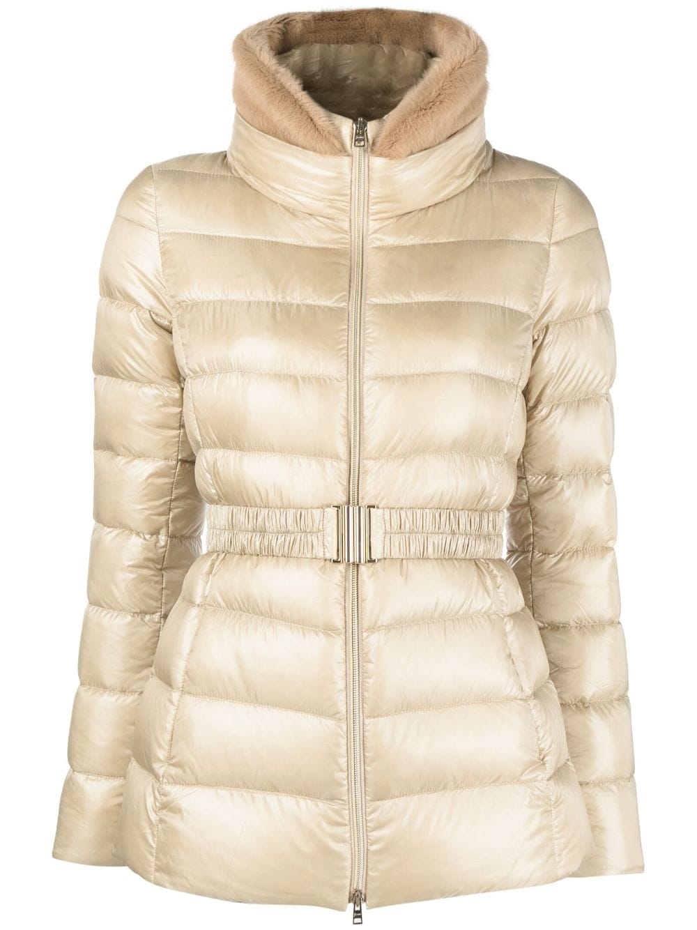 Herno Claudia Belted Puffer Jacket In Neutrals