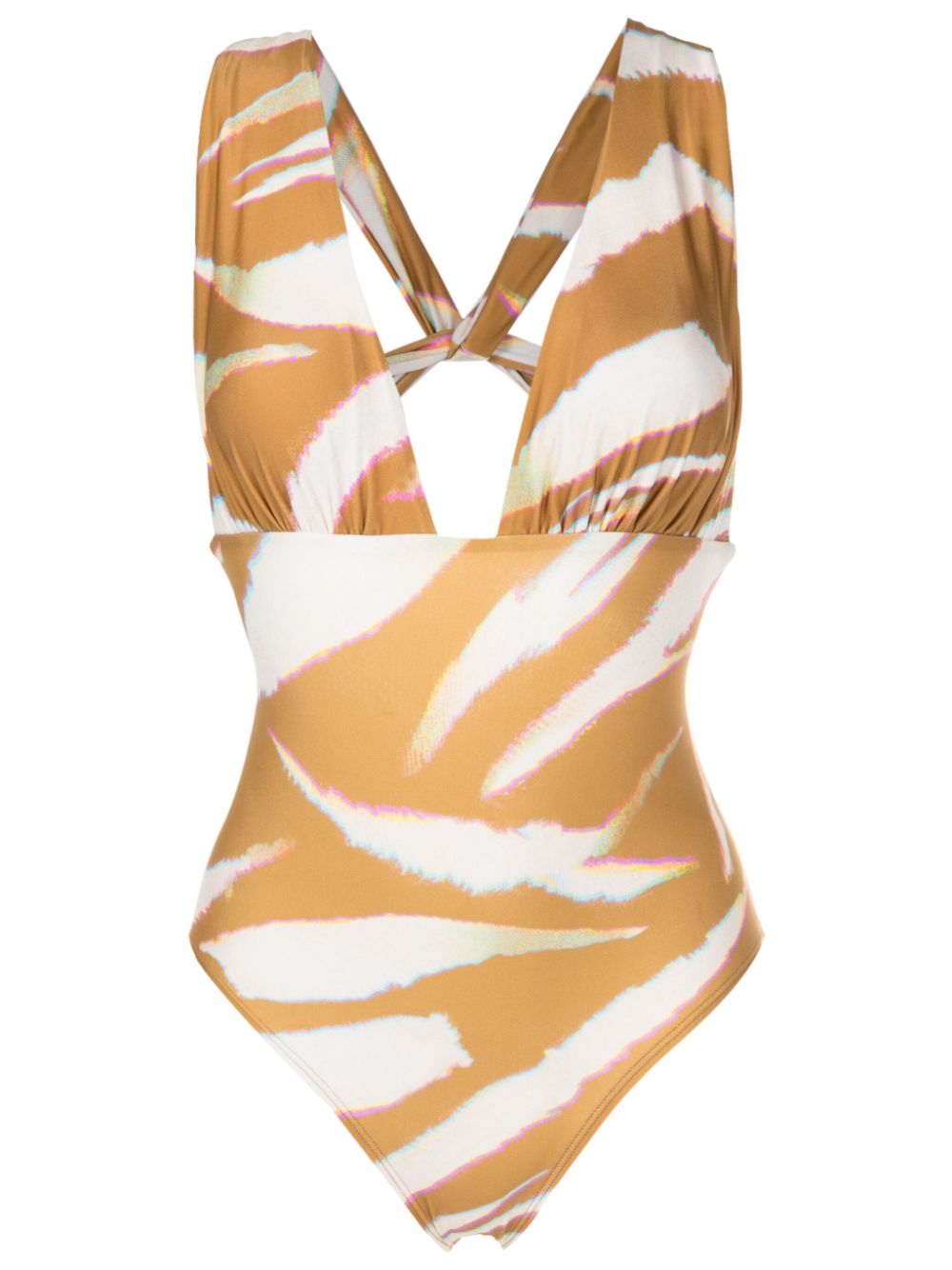 Lenny Niemeyer Oryx V-neck Swimsuit In Neutrals