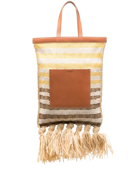 Jil Sander striped woven-raffia tote bag