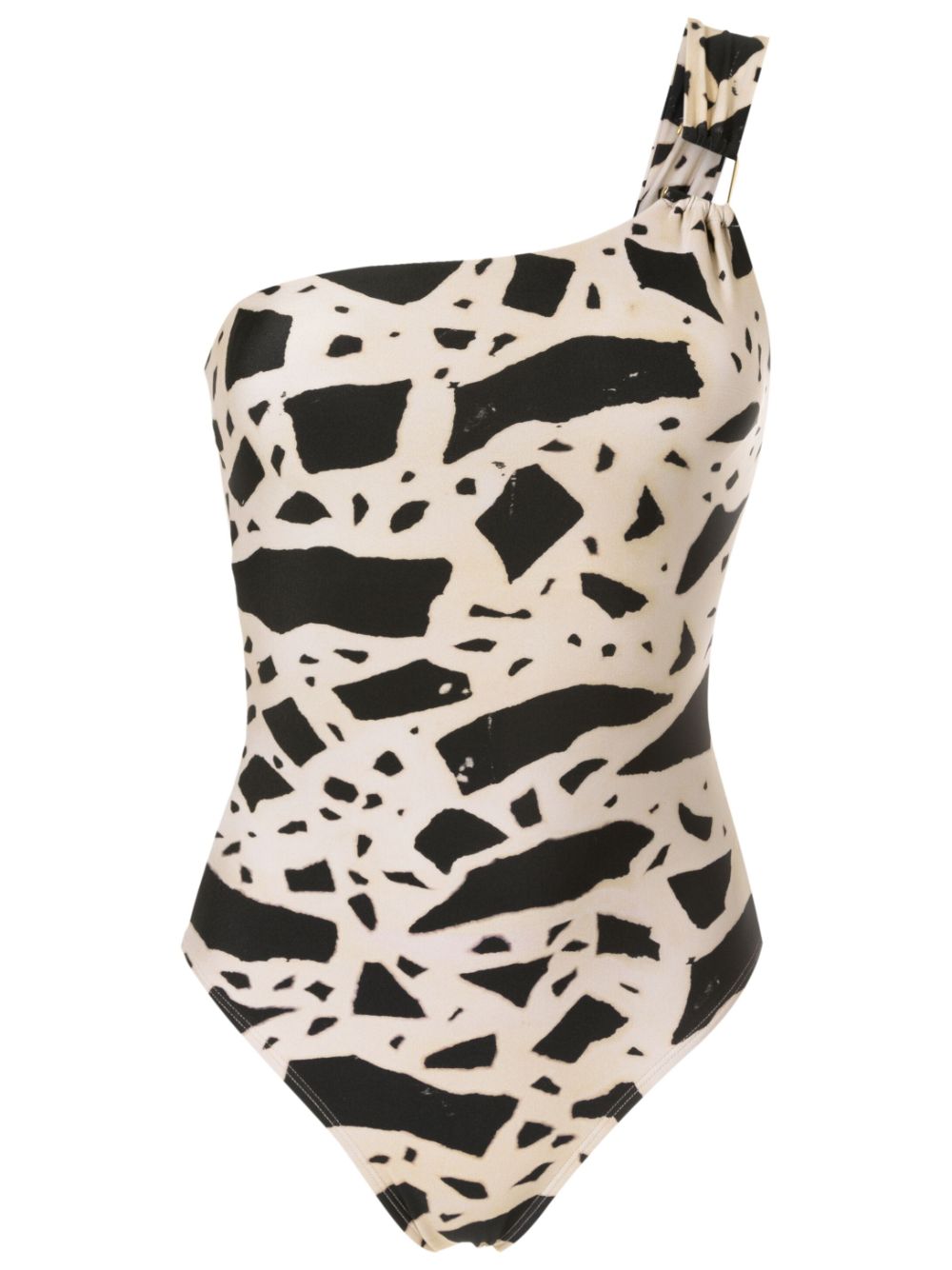 Lenny Niemeyer graphic-print one-shoulder swimsuit - Black