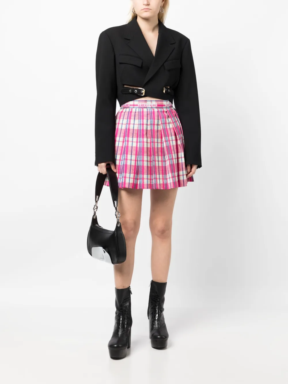 Shop Vetements Logo-waistband Fully-pleated Skirt In Pink