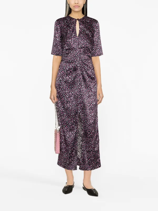 ganni silk floral dress GANNI Seedling Dress in Green Silk