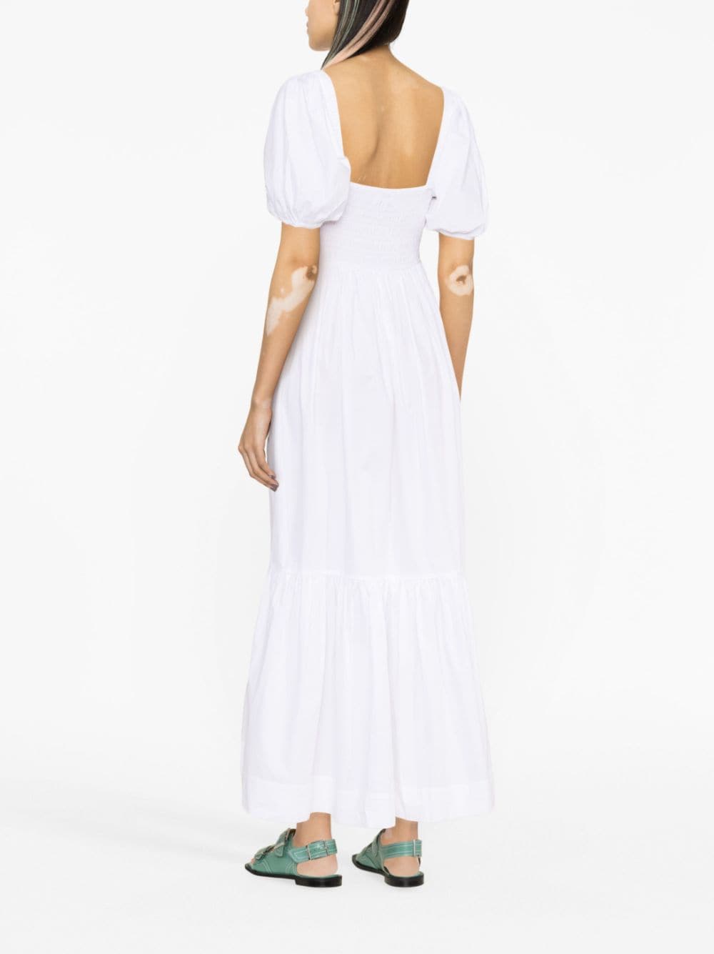 Shop Ganni Puff-sleeve Organic Cotton Dress In White