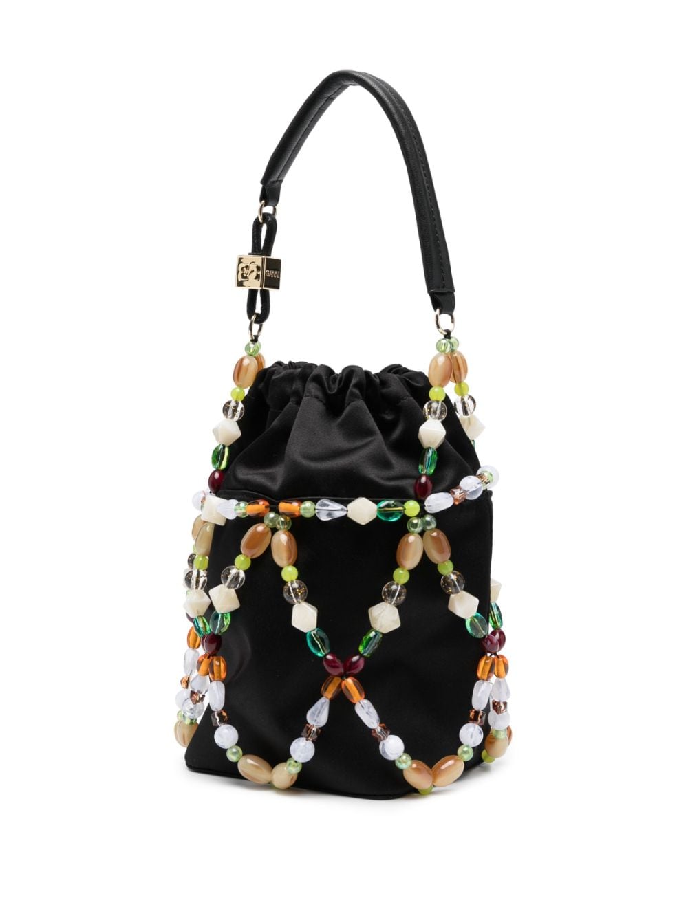 Shop Ganni Beads Bucket Bag In Black
