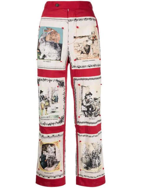 BODE graphic-print cotton high-waisted trousers