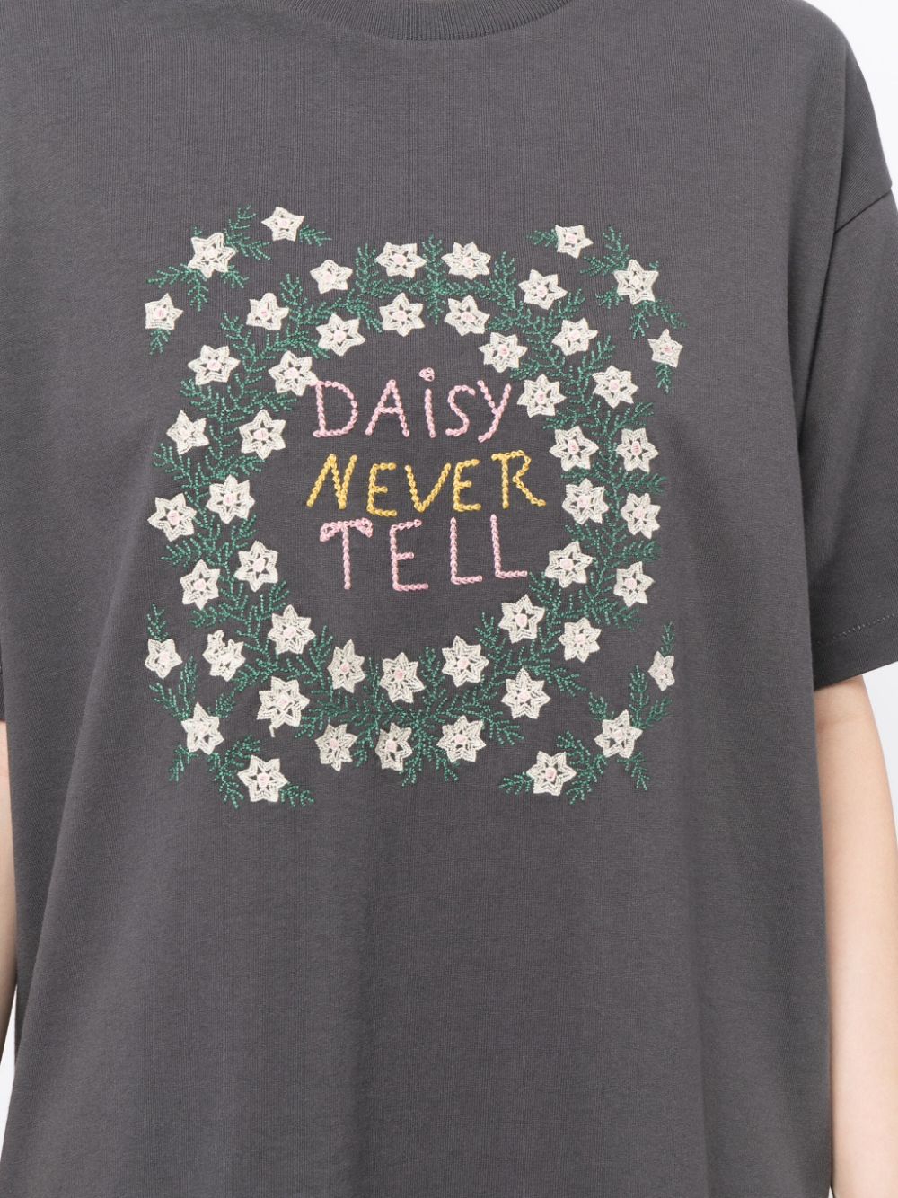 Shop Bode Daisy Never Tell Cotton T-shirt In Grey