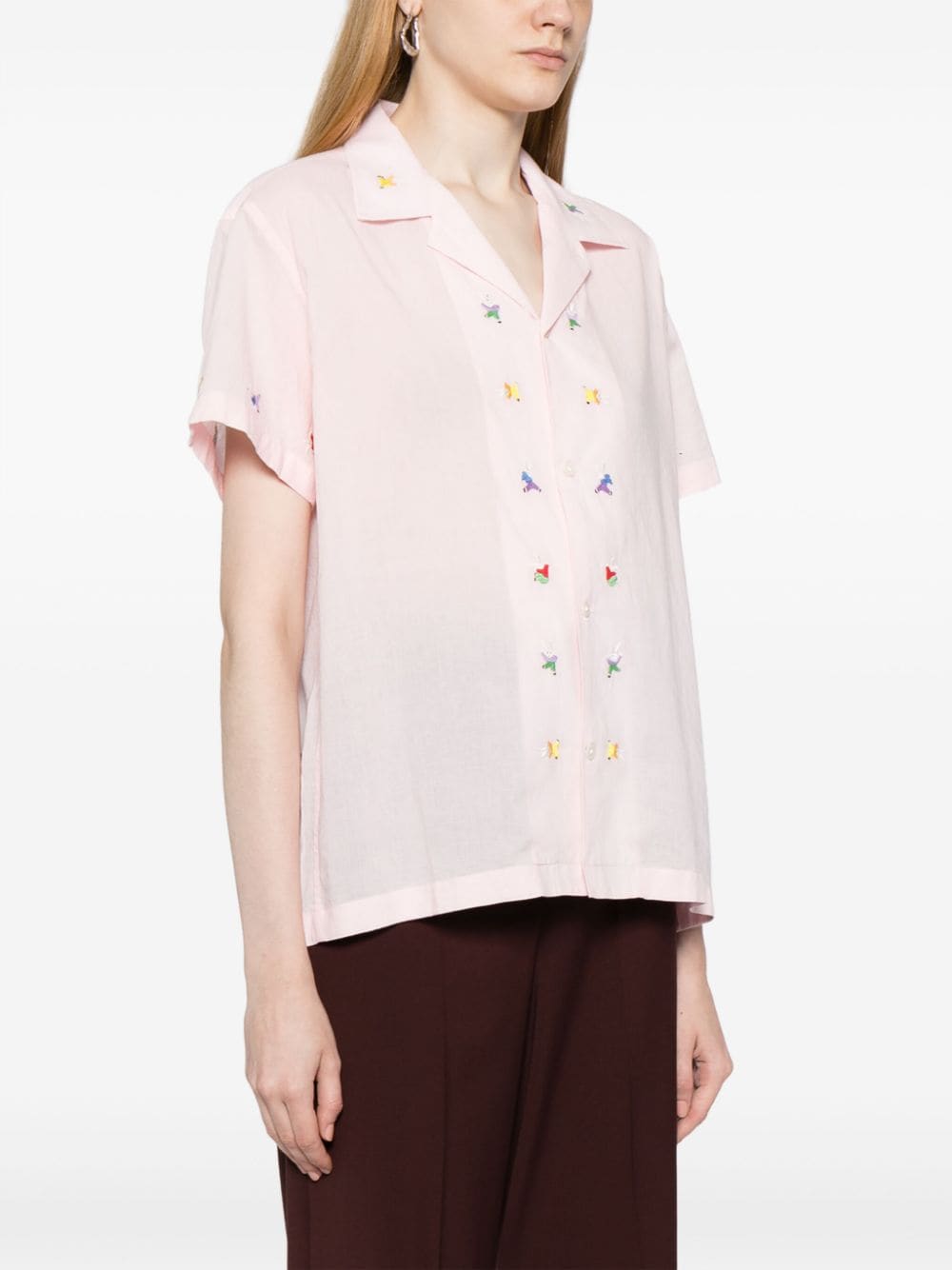 Shop Bode Tumbler Rabbit-embroidered Cotton Shirt In Pink