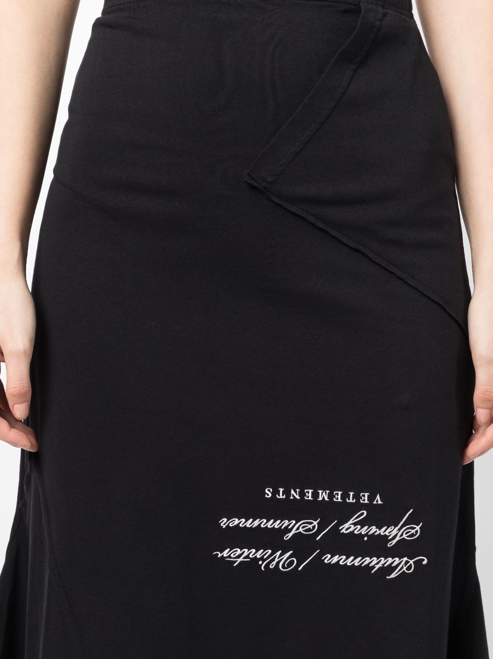Shop Vetements Asymmetric-hem Logo-embroidered Skirt In Black