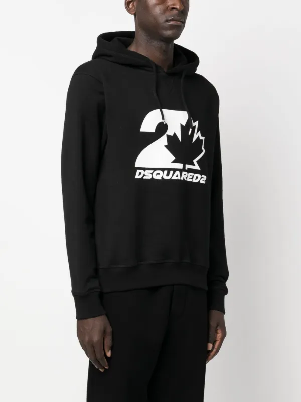 DSQUARED2 logo-print Cotton Drawstring Hoodie | Black