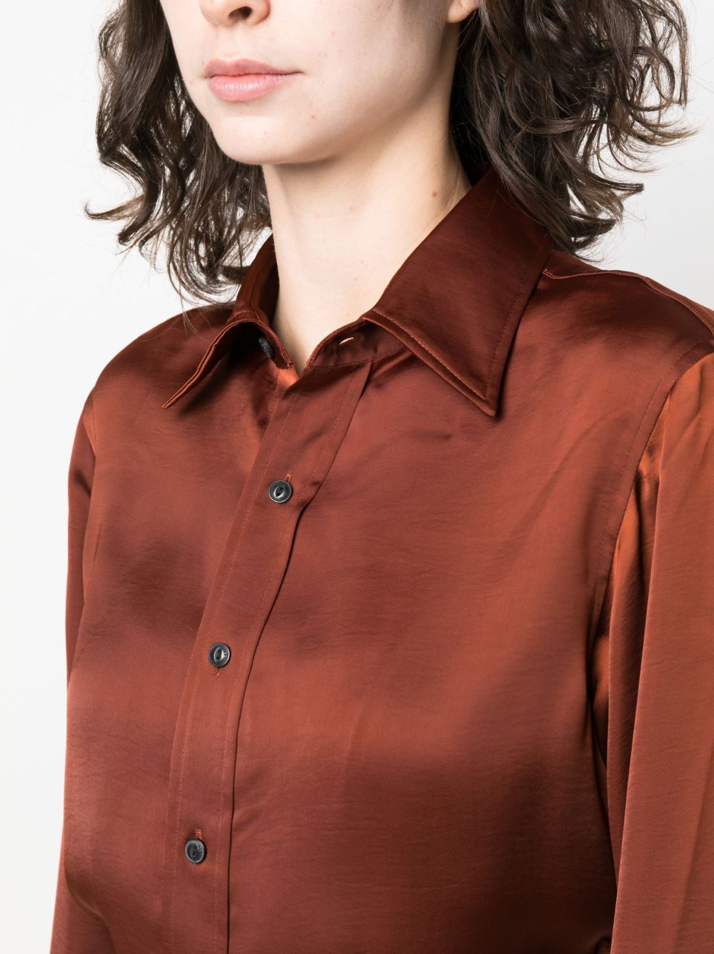 Shop Rag & Bone Pointed Flat-collar Satin Shirt In Brown