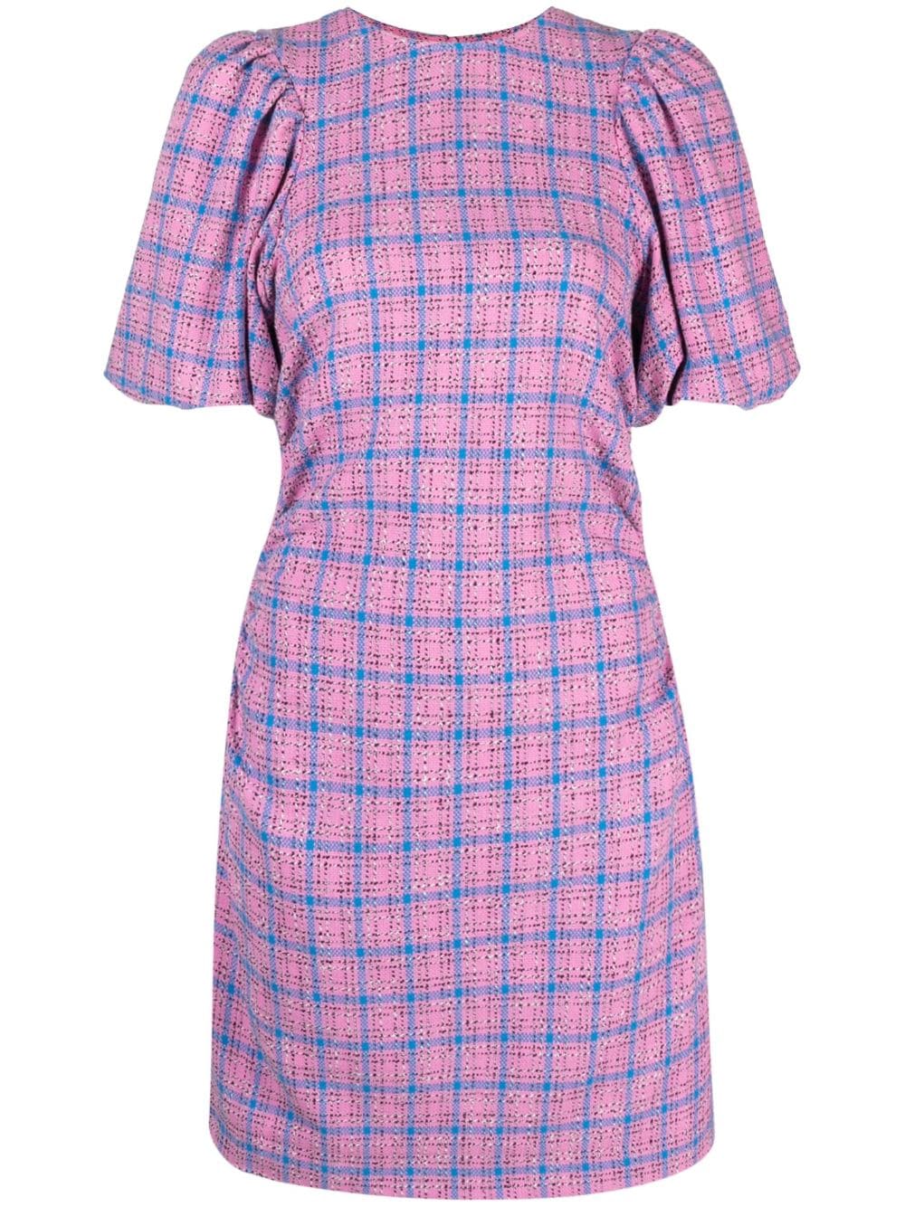 Shop Ganni Check-pattern Minidress In Pink