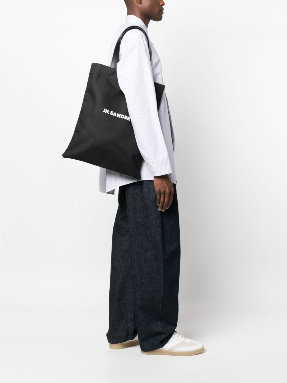 Shop Jil Sander Large Logo Print Tote Bag In Black
