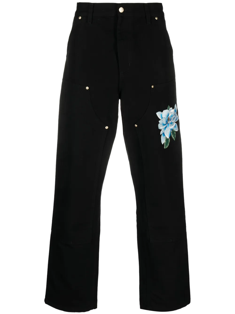 Awake NY floral-print wide-leg trousers - Black