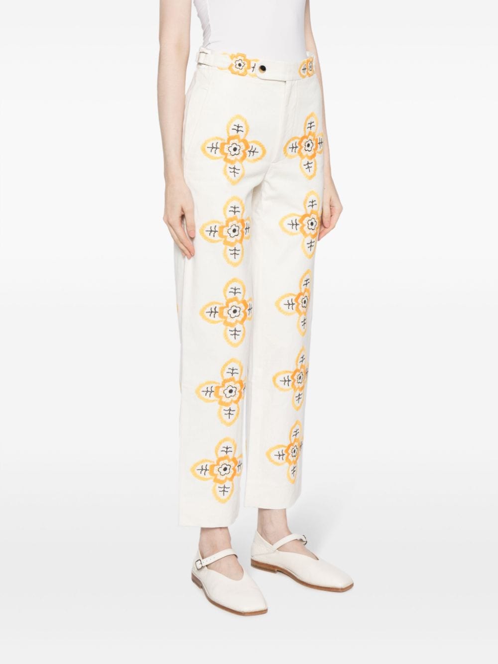BODE Buttercup embroidered straight-leg trousers Wit