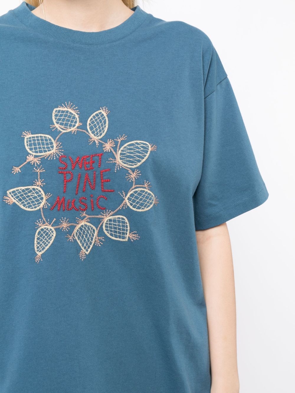 Shop Bode Sweet Pine Music Cotton T-shirt In Blue